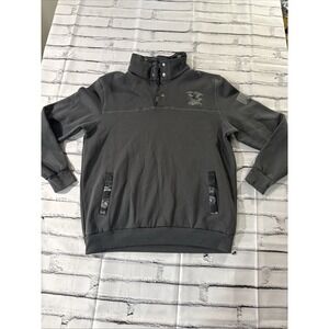 NRA Sweatshirt Men's Xl Pullover 1/4 Snap Button Mock Neck Grey‎ Camo Logo